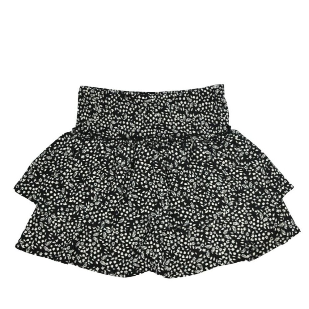 Zara Skort Girls Size 13-14 Black White Floral Print Tiered Ruffles